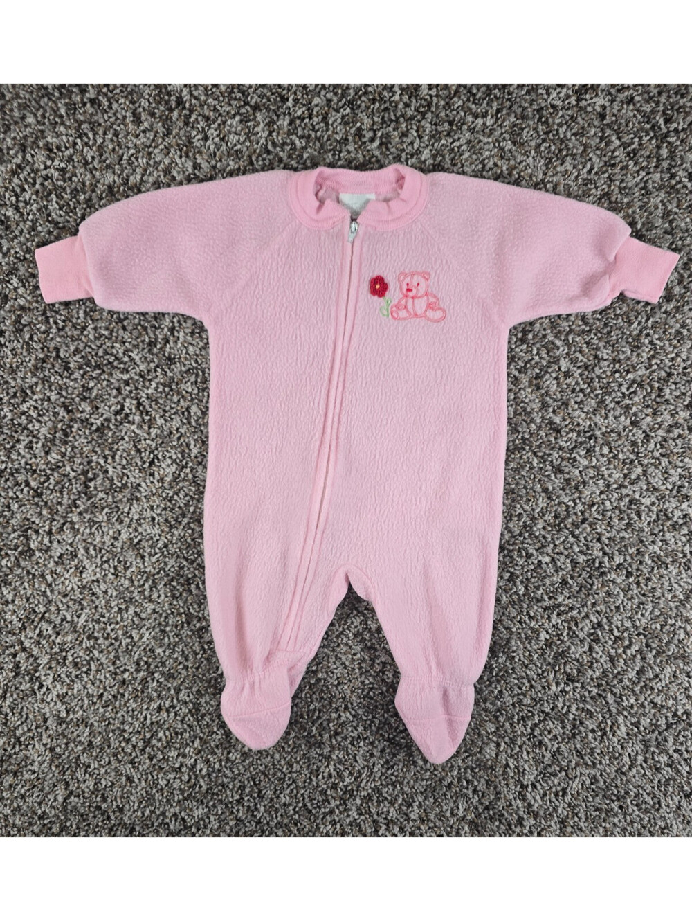 Vtg Carters Baby Girls Sz 0-6M Fleece Footed Pajama Romper Light Pink